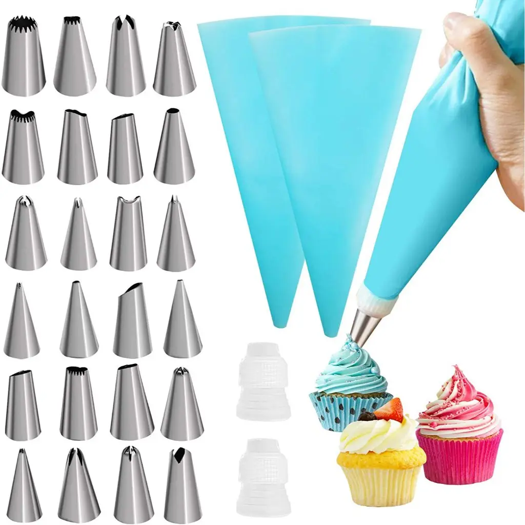 Kit de Confeitaria com 24 Peças, Sacos Reutilizáveis e Bicos de Decoração para Bolos, Cupcakes e Doces