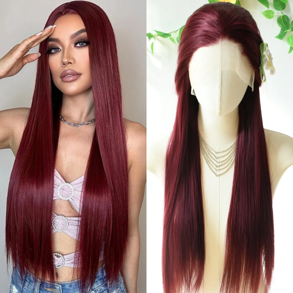 بورجوندي الأحمر شعر مستعار العظام مستقيم الدانتيل الباروكة الأمامية 99J اللون 13X4 HD شفافة قبل قطعها غلويليس الاصطناعية تأثيري للبيع