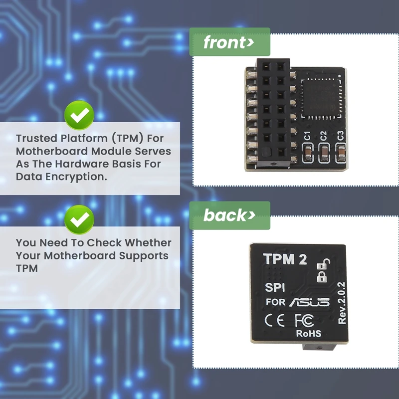 XTECH TPM โมดูลความปลอดภัย TPM2.0 สําหรับ ASUS TPM SPI Parallel Trusted Platform โมดูล Multi-Function แบบพกพาโมดูล