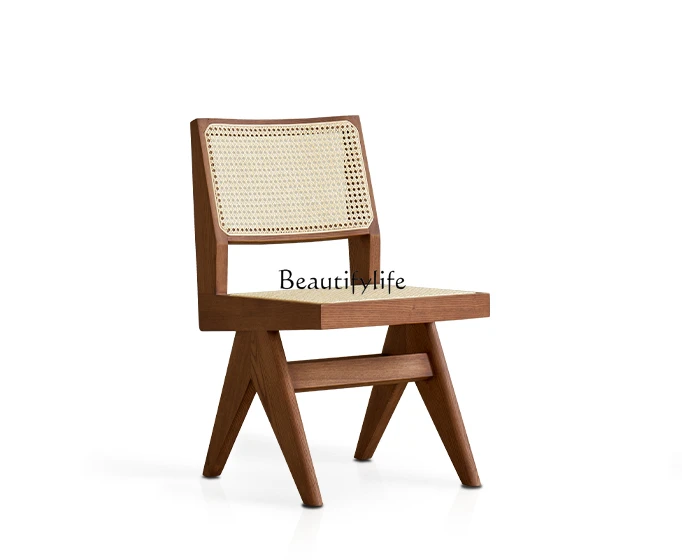 

Medieval rattan chair solid wood homestay ash wood retro dining chair