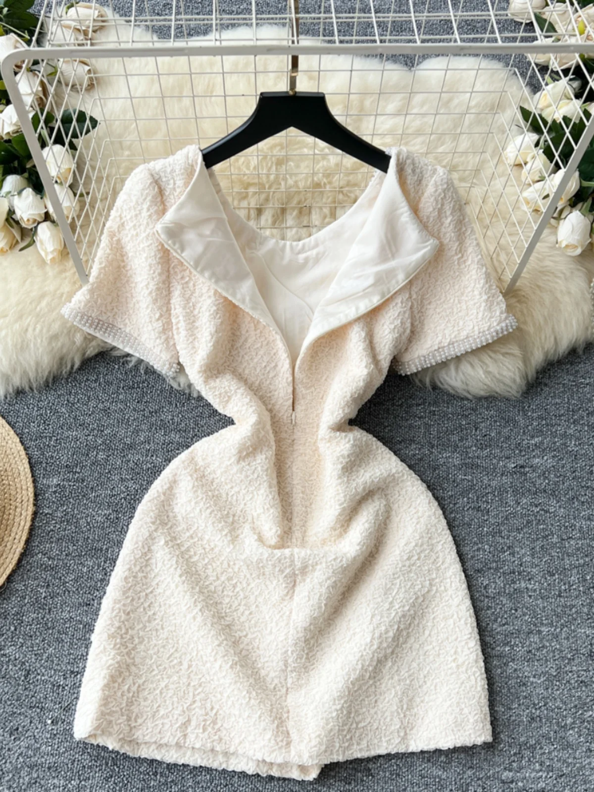 Ele ort Sve rotondo Ne Perline ricamate Vita alta Texture Sensation Dr Coreano Sle Pendolarismo Gonna a trapezio a vita alta