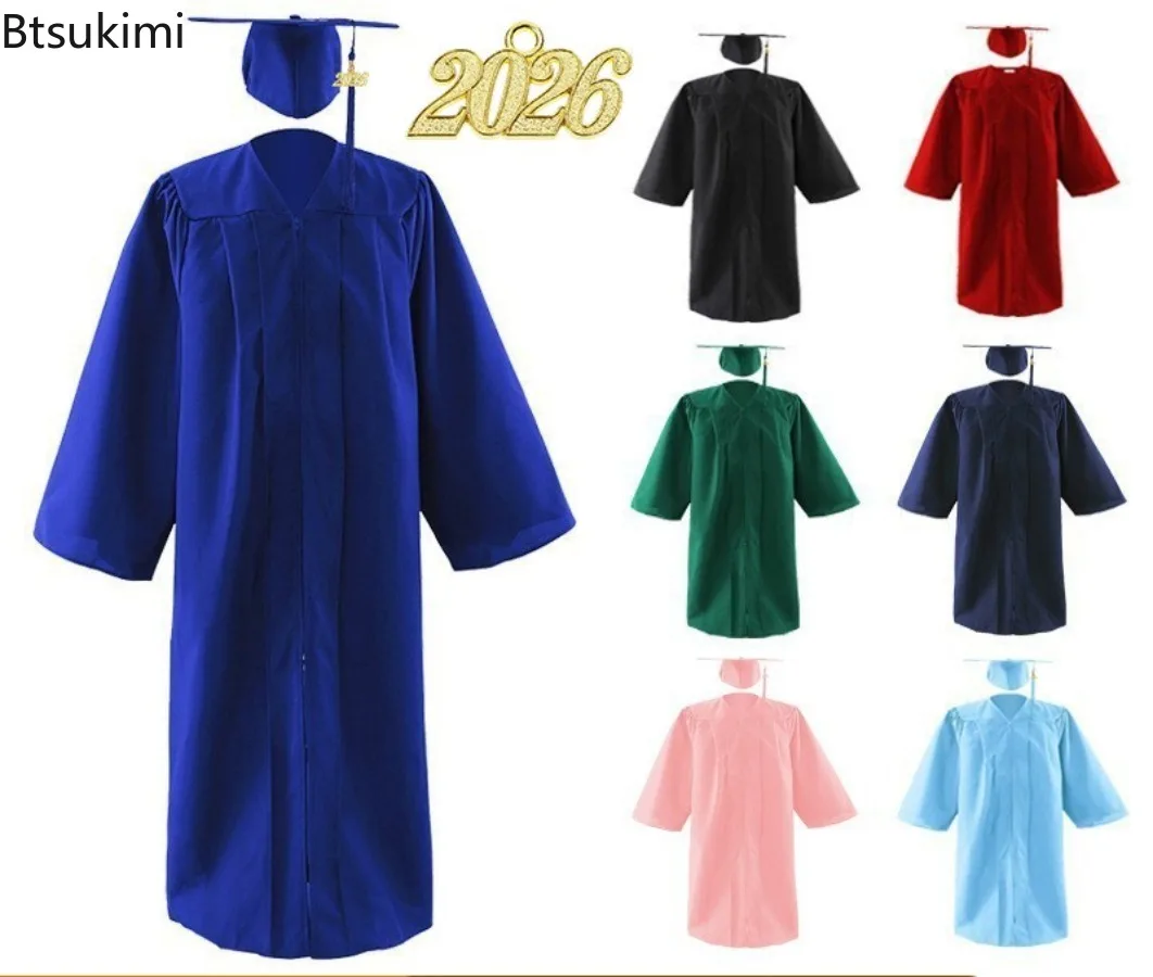 2026 Bachelor Uniform Graduation Robe Hat Tassel Set Unisex Student Graduation Gown High School College Graduation Party Clothes