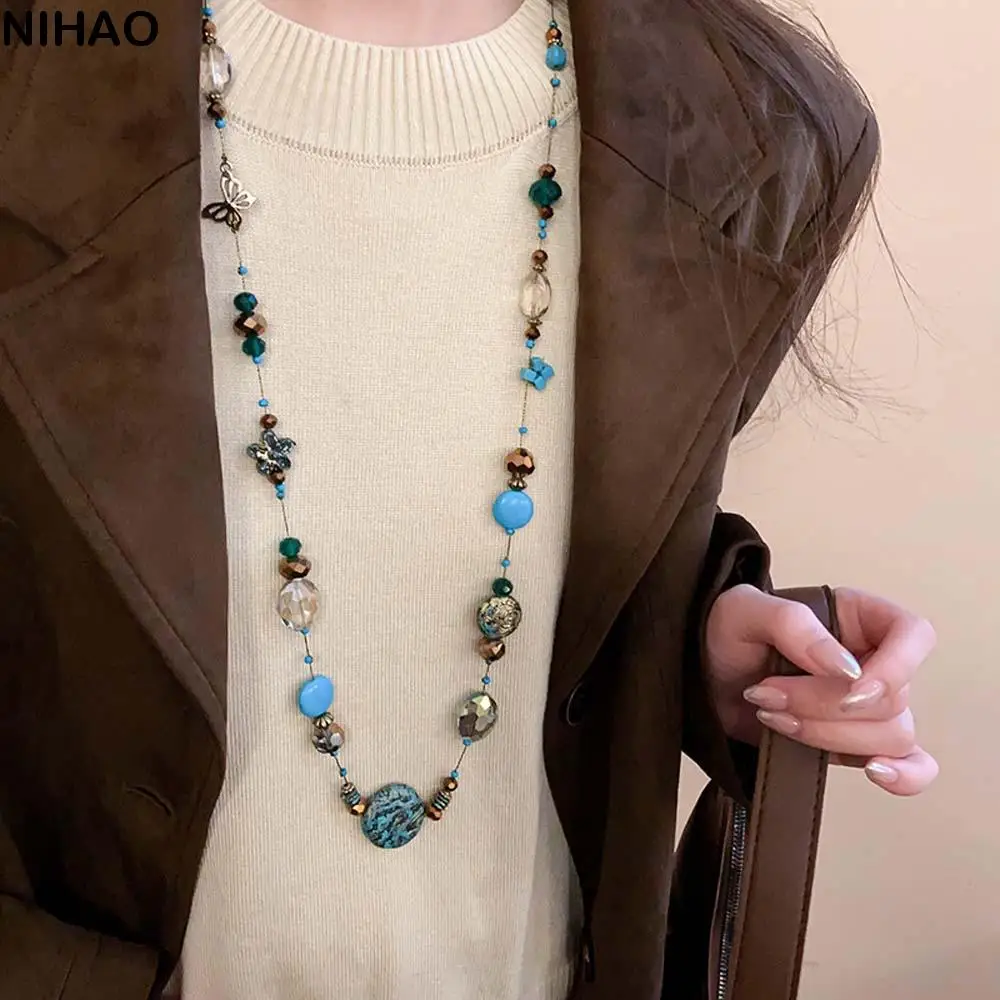 Beach Clavicle Chain Multilayer Turquoise Necklace Layered String Bohemian Style Western Country Necklace Jewelry Accessories