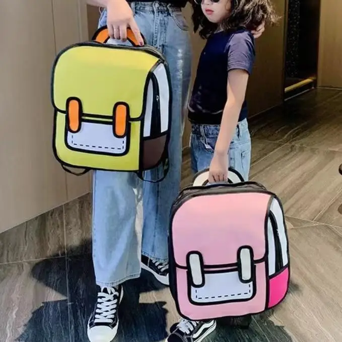 

Cartoon Manga Double oulder Bag Large Capaci 2D 3D Stereo Personalized Bapa Modern Neutral Sle Pure Color Leather