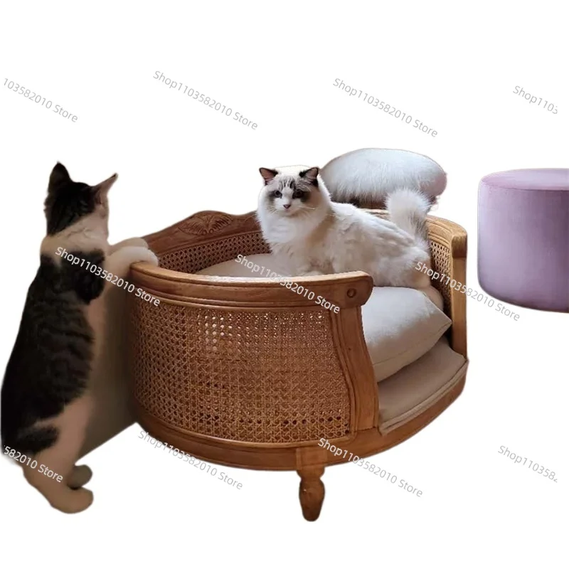 

Retro Solid Wood Pet House Furniture, Cat Litter Box Enclosure & Dog Kennel with Bed Cushion