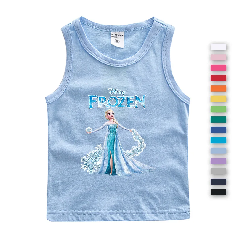 ดิสนีย์เสื้อกล้ามสำหรับเด็กผู้หญิงชุดชั้นในสำหรับเด็กผู้หญิงลาย Frozen เสื้อกล้ามเอลซ่าและแอนนาเสื้อสำหรับฤดูร้อน