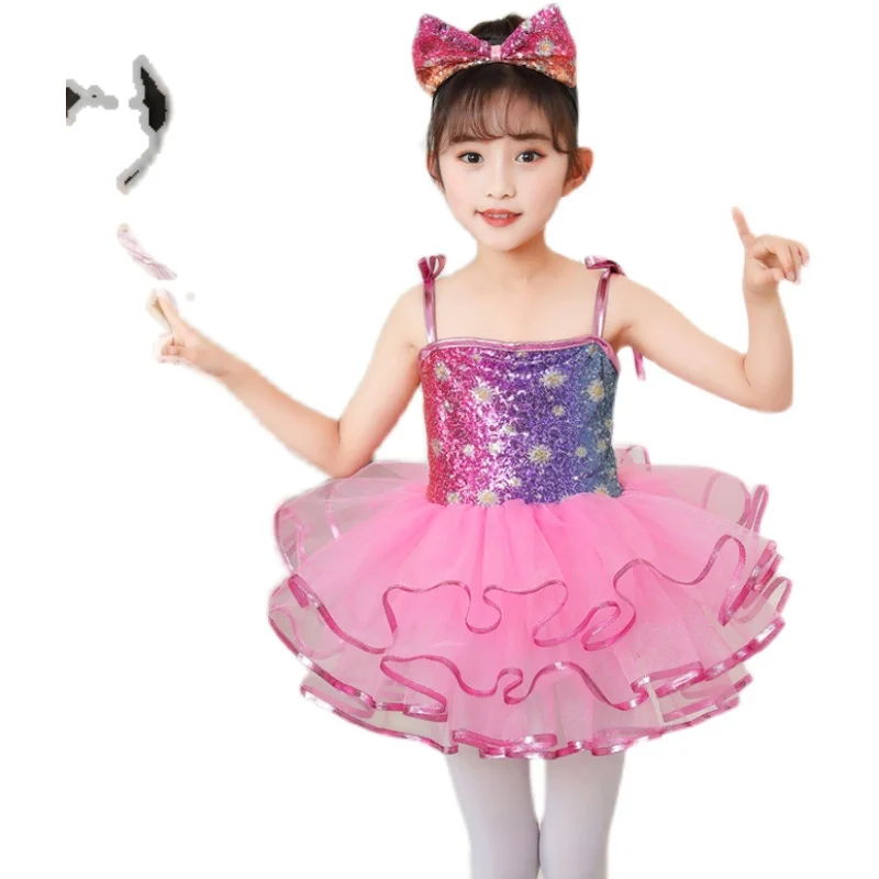 Children's Latin dance performance dress girl jazz dance stage dancing colorful sequin pommel skirt