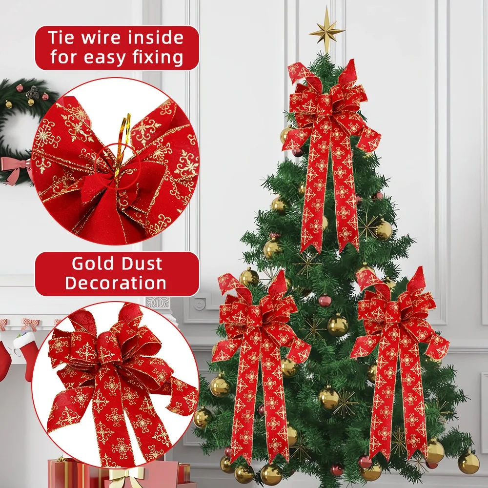 Large Size Bowknot Christmas Tree Decoration Reuasble Double Layered Bow Hanging Christmas Pendant Hanging Ornament Pendant