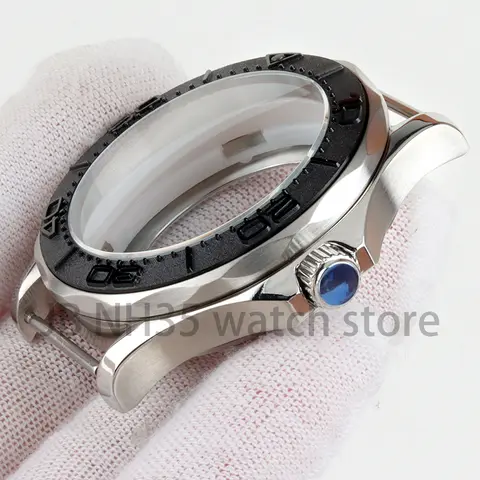 41mm Silver NH35 klocka, boett i rostfritt stål, passar Seiko NH35 NH36 automatiskt urverk, 31mm urtavla, Seamaster 300, boett, klockdelar 10 best sales Seiko Tuna klockboett - №10