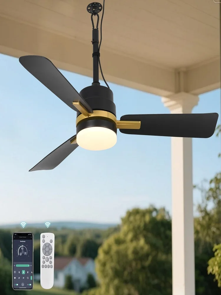 Deckenventilator mit LED-Beleuchtung, für den Innen- und Außenbereich, Plug-in-Deckenventilator ohne Verkabelung, einfach zu installieren, für Balkon, Wohnzimmer, Lichtventilator