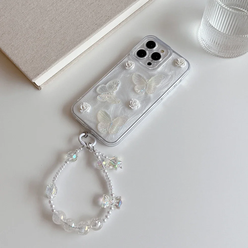 Qianliyao-funda de teléfono con pulsera de mariposa 3D para iPhone, carcasa trasera de TPU suave a prueba de golpes para iPhone 16, 15, 14, 13, 12,