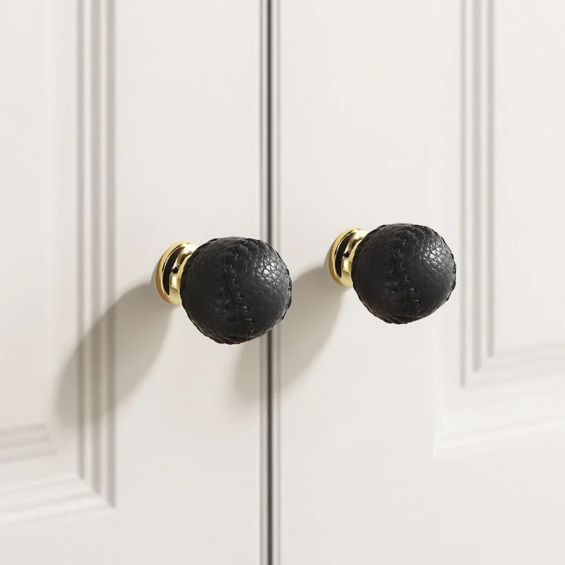 Fashion Leather Solid Single Hole Zinc Alloy Tennis Style Gold Cabinet Wardrobe Drawer Shoe Cabinet Handle Accessories 4