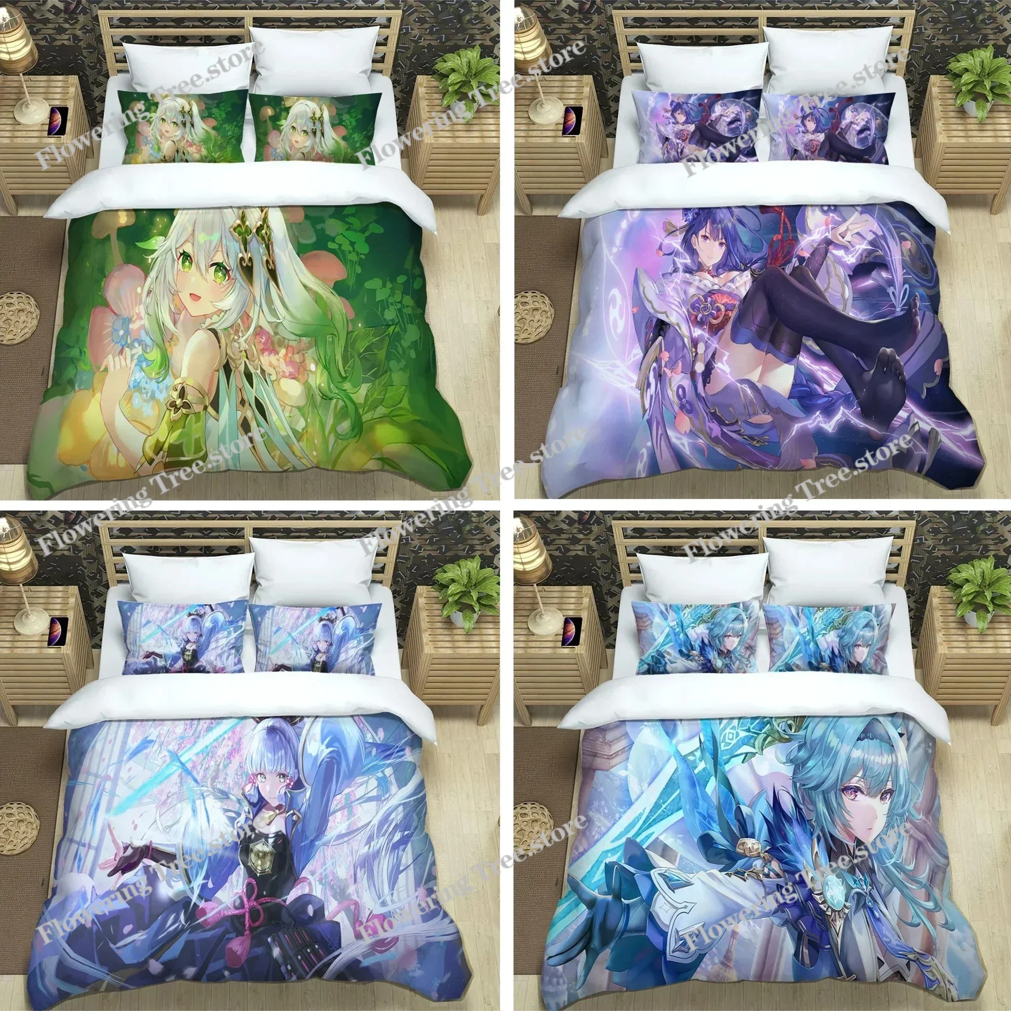 

Anime Genshin Impact Bedding Set Boys Girls Twin Queen Size Duvet Cover Pillowcase Bed Kids Adult Fashion Home Textileextile