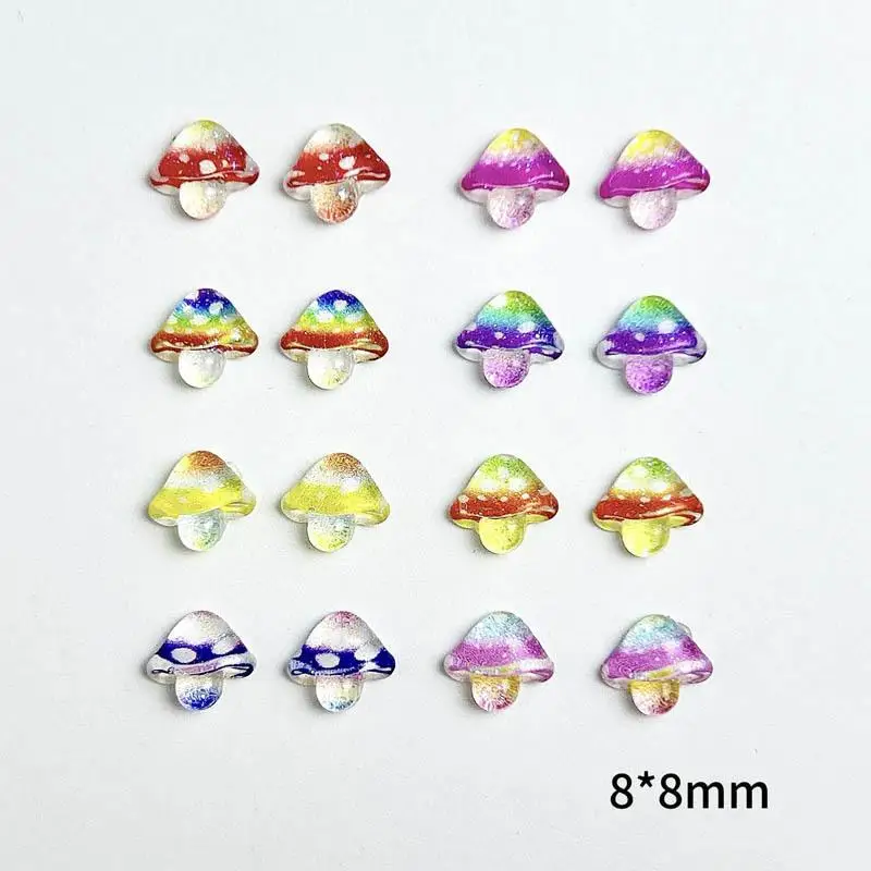 Mixed Color Gradient Simulation Mushroom Nail Art Charm Resin Transparent Mushroom Nail Art Decoration Manicure Diy Accessories