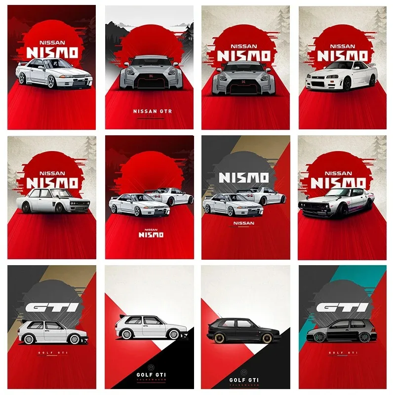 Classic Performance Car Nissan GTR Volkswagen GTI Series Canvas Painting Poster and Bedroom Home Decoration Printing Canvas