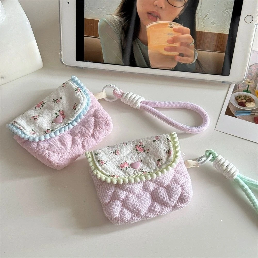 Floral Striped Cute Student Coin Purse Korean Fashion Wallet for Girls Portable Small Storage Bag