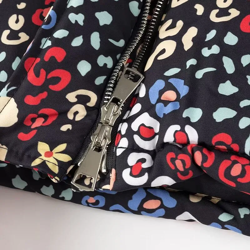 오버코트 겨울 따뜻한 후드 여성 코튼 패딩 재킷 2025 새로운 패션과 우아한 캐주얼 프린트 여성 다운 코튼 재킷 H361