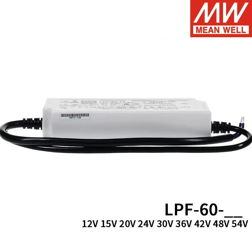 MEAN WELL LPF-60-12 12V 5A 60W Constant Voltage+Constant Current LED lighting Driver Class 2 Class II PFC IP67  Brand New