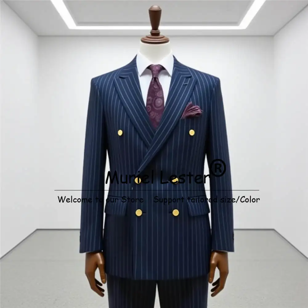 

Элегантные деловые костюмы в полоску, мужские смокинги для выпускного с пиковыми лацканами по индивидуальному заказу, пиджаки, облегающие костюмы из 2 предметов, куртка, брюки, костюм hommes 2025