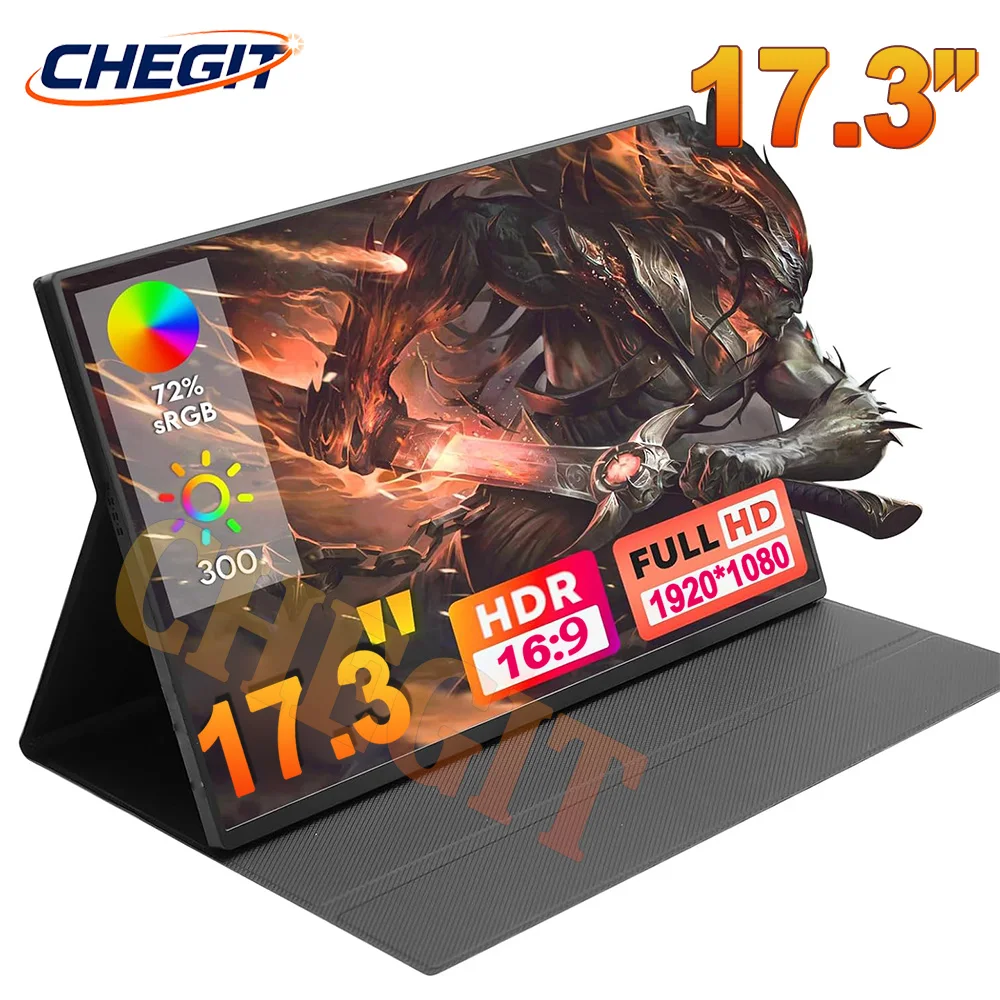 17.3 inch Portable Monitor With Protective Case HD IPS Display Computer Monitor HDMI-Compatible For Laptop Xbox Switch PC Game