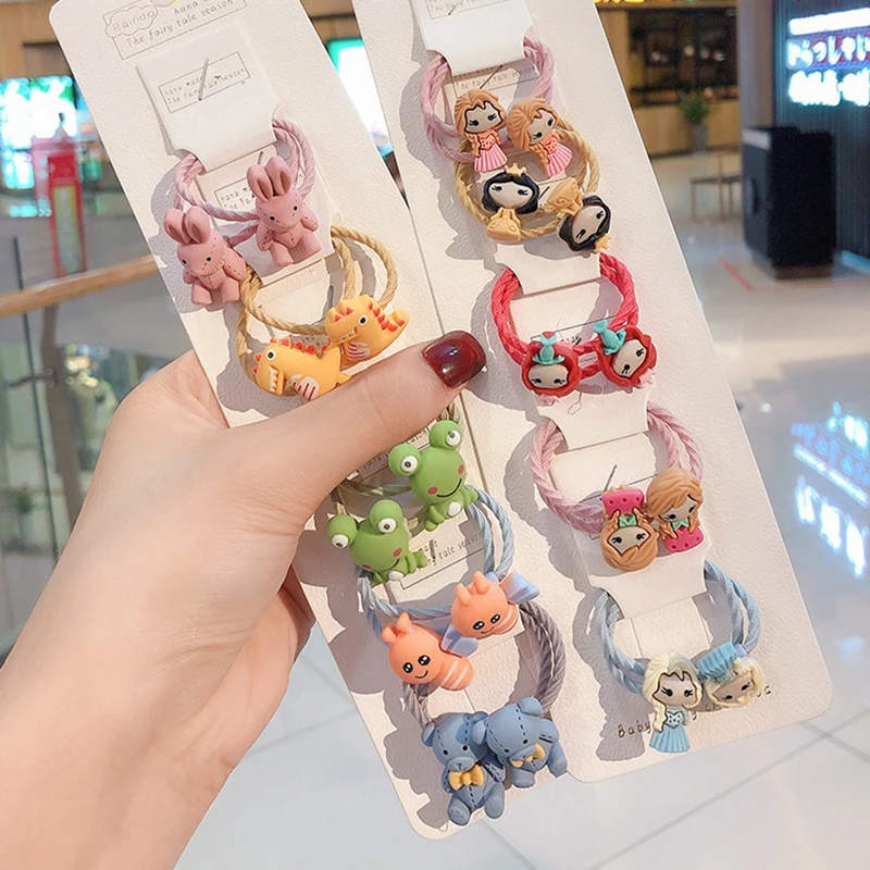 10Pcs/Set Girls Cute Cartoon Animal Rubber Band Elastic Hair bands Children Headwear Hair Accessories Kids Headband Ornaments