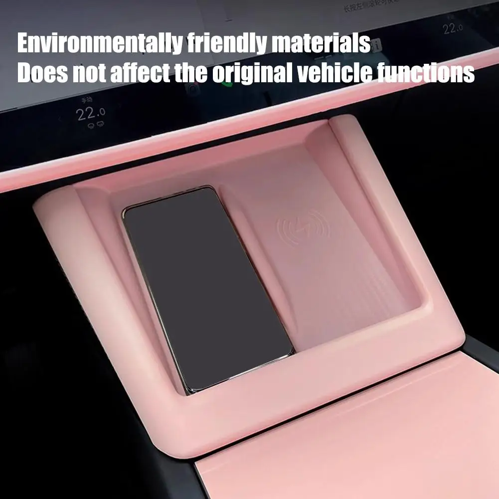 Center Console Wireless Charging Pad Silicone Frame Cover Trim For Tesla Model Y Model 3 Highland Interior Accessories