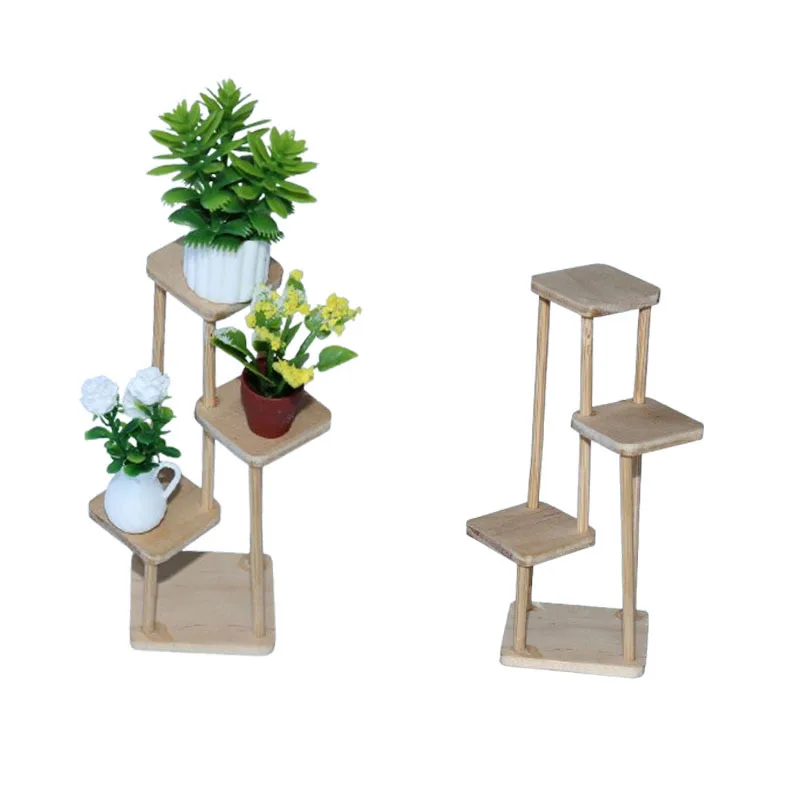 1set Mini Flower Stand Set Wooden Shelving Potted Plants Wooden Display Rack Multi-Tier Display Decorations Home Decor Crafts