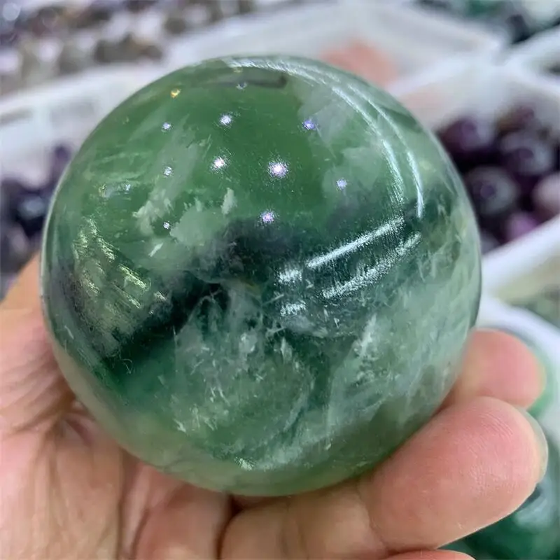 Natural Feather Fluorite Sphere Carving Polishing Ball Magic Reiki Home Room Decoration Holiday Gift 1PCS