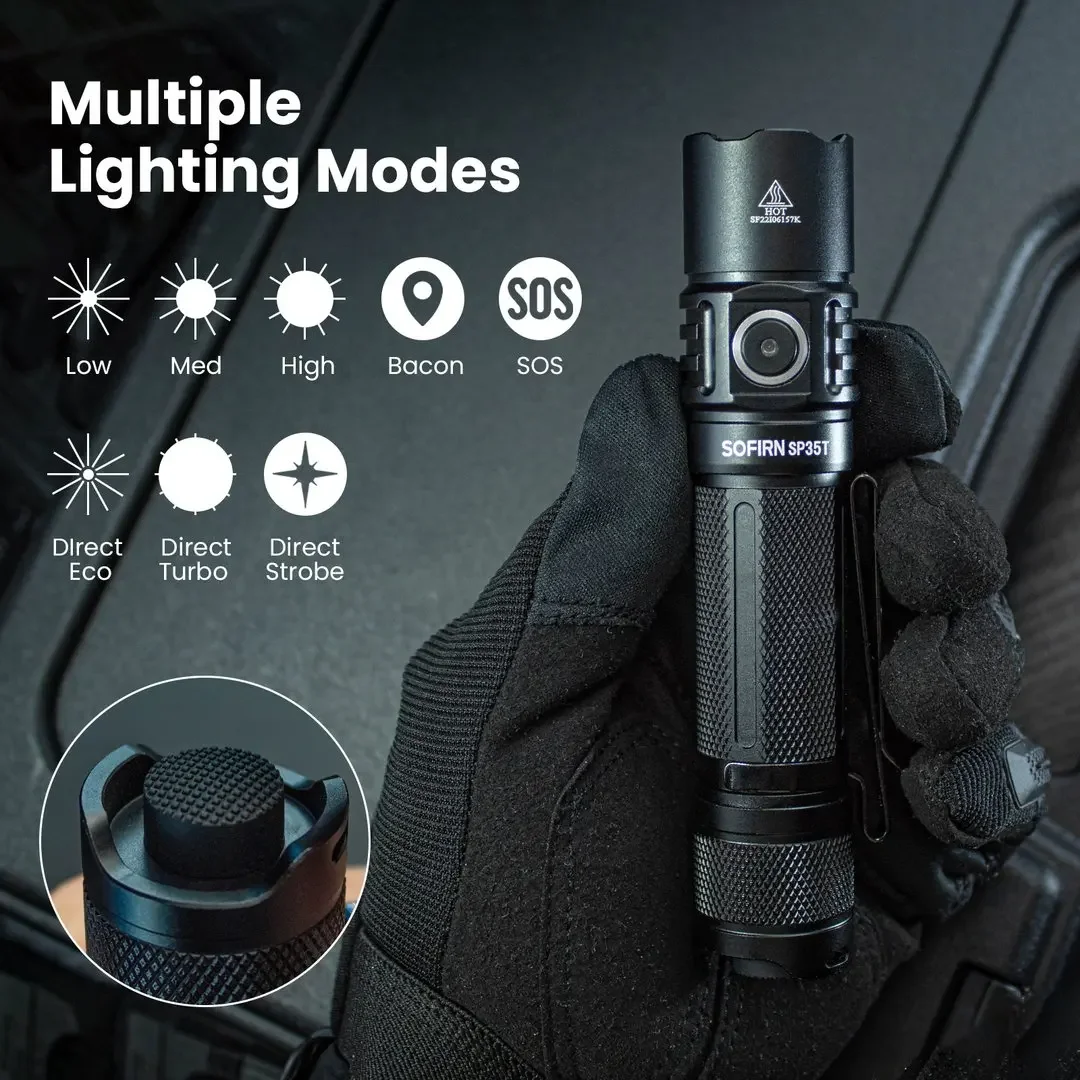 Sofirn SP35T 3800lm التكتيكية 21700 مصباح يدوي قوي LED ضوء USB C الشعلة القابلة لإعادة الشحن مع المزدوج التبديل مؤشر الطاقة ATR