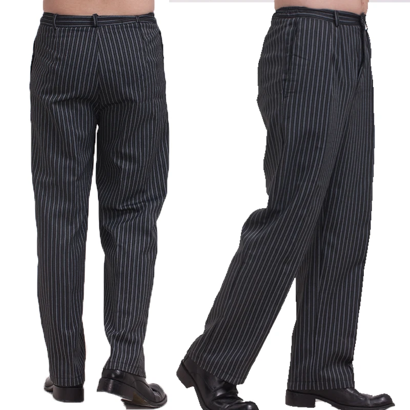 Pantalones de chef para hombre, ropa de trabajo elástica a rayas grises para uniforme de restaurante, pantalones de cebra, disfraz de cocinero