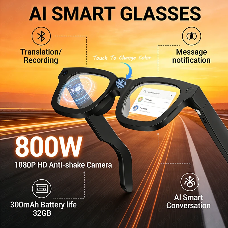 

2026 New AI SmartGlasses 8MP HD Camera AI Translation Shooting Everything Recognition 300mah 32GB Storage SmartGlasses Men Women