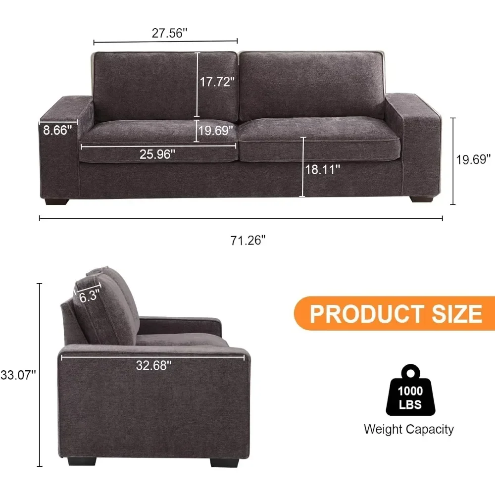 88 Seater Loveseat  Lounge Sofa with Removable Back and Seat Cushions, with Solid Wood Legs and Armrest(Dark Grey) freight