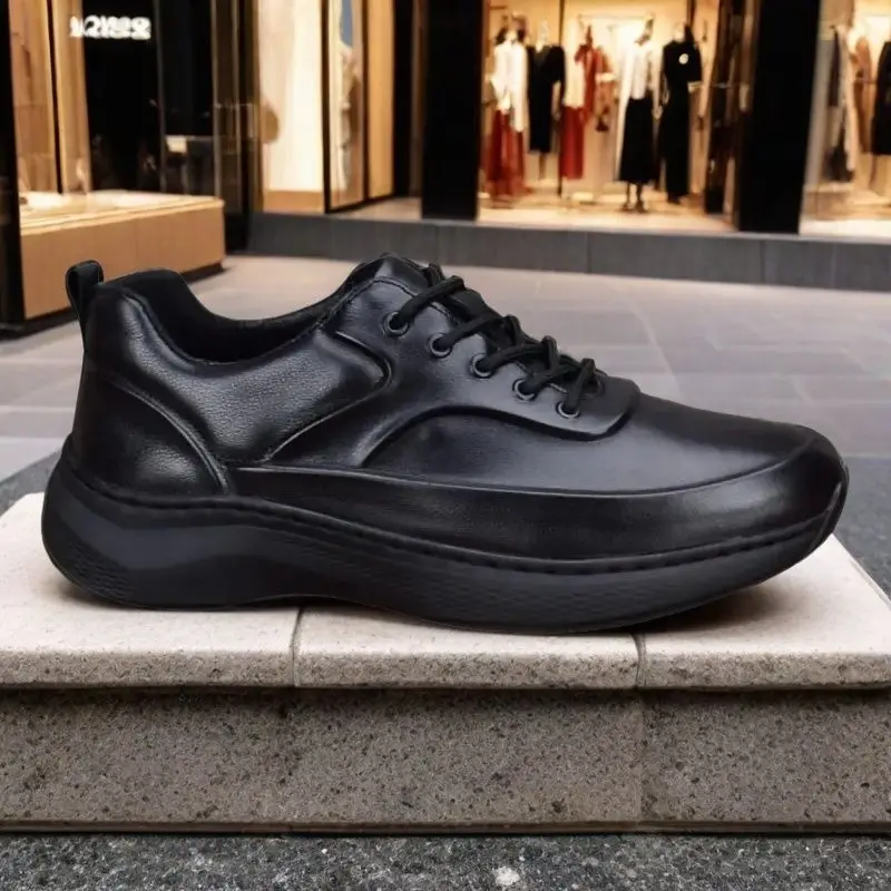 

Handmade Cow Leather Shoes Men Lightweight Athletic Cowhide Sneakers Casual Thick Soled Travel Sports Jogging High Quality Chic