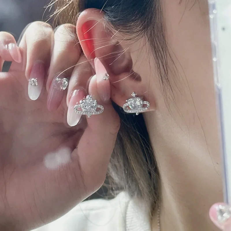 

Серьги MDL в стиле муассанита с сердечками Сатурна, покрытые 18-каратным покрытием, сладкие и крутые