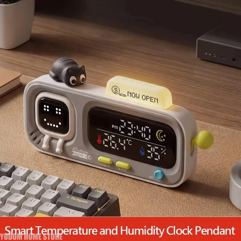 Digital Desktop Temperature Humidity Monitor Clock Indoor Thermometer Hygrometer with Reminder Alarm Function Desk Clock