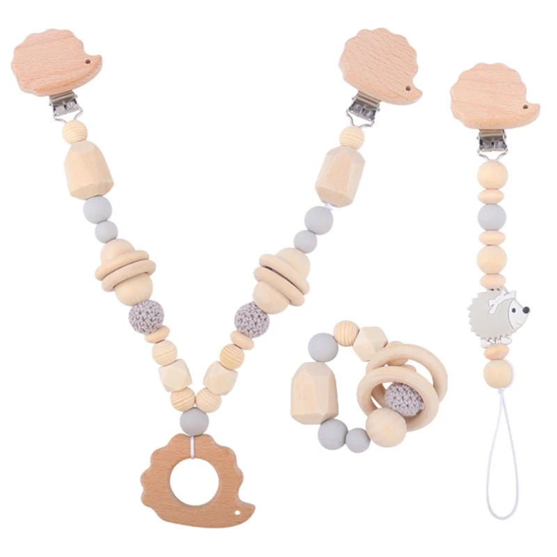 Baby Pram Pendant Rattle Pacifier Chain Clip Wooden Beads Bracelet Bed Mobile Rattles Infants Teether Nursing Chewing