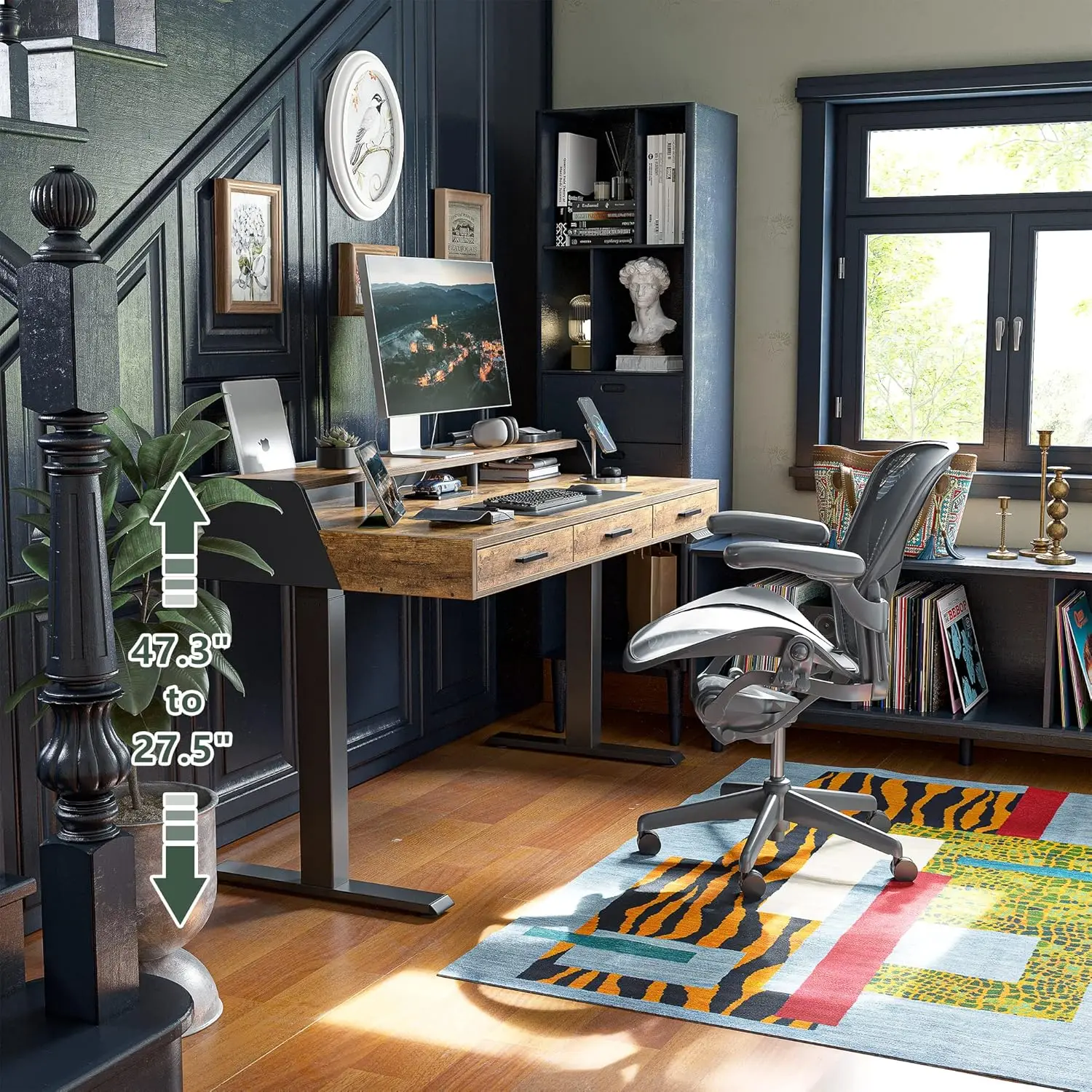 Standing Desk Adjustable Height With Drawers, 48 X 24 Inches Stand Up Desk Electric Memory Computer Desk, Black Frame/Rustic Bro