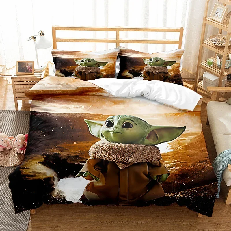 Stars Wars Anime Movies Peripheral Yoda Bedding Sets Duvet Cover Sets Duvet Cover Pillowcase Kawaii Children Boy Birthday Gifts