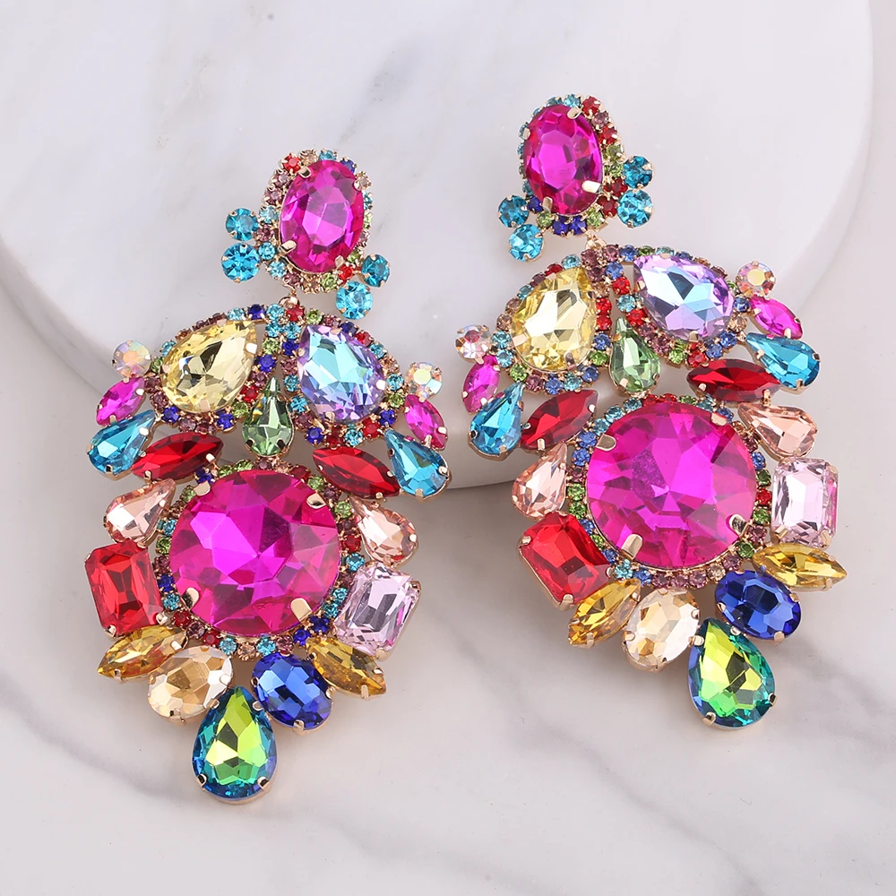 Statement Crystal Rhinestone Claw Big GlassRhinestones Drop Earring for bride Wedding Jewelry Luxury Shiny Women Earring Gift