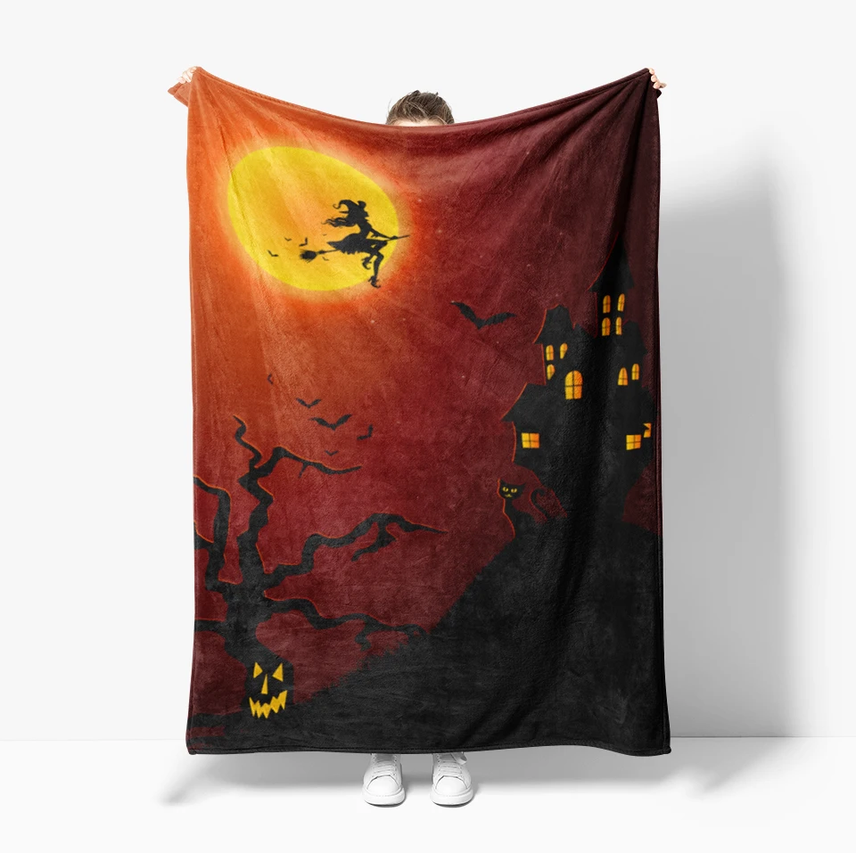 Halloween theme Custom  Print soft Thin Blanket Flannel Decoration Suitable for sofas bedrooms air-conditioned rooms  Gifts