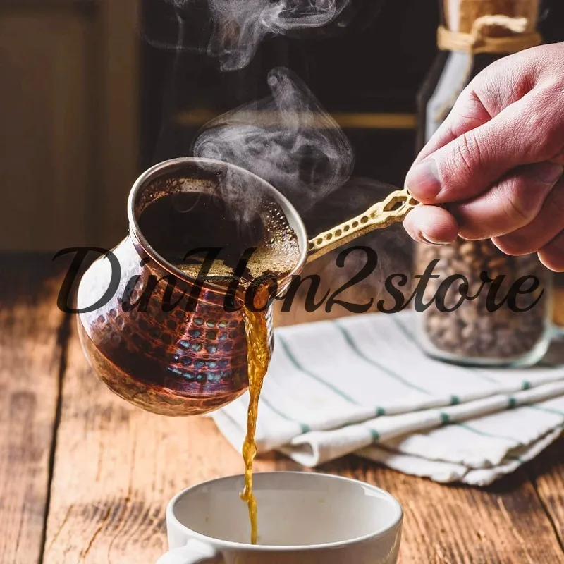 Coffee Pot, Handmade Copper Open Flame Boiling Pot, Heat-proof Thickened Hanging Ears, Hand-punched Wooden Handle, Anti-scalding