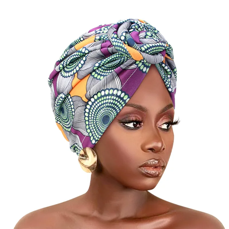 African Cap and Turban Ethnic Style Printed Snail Disc Headscarf Cap Hair Cloth Cap