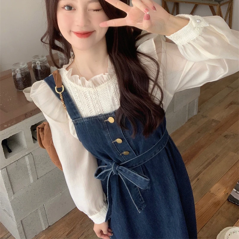 M-4XL Oversized Women Denim Strap Dress With Belt Korean Style All-matched Sleeveless A-line Elegant Overall Vestidos Ladies