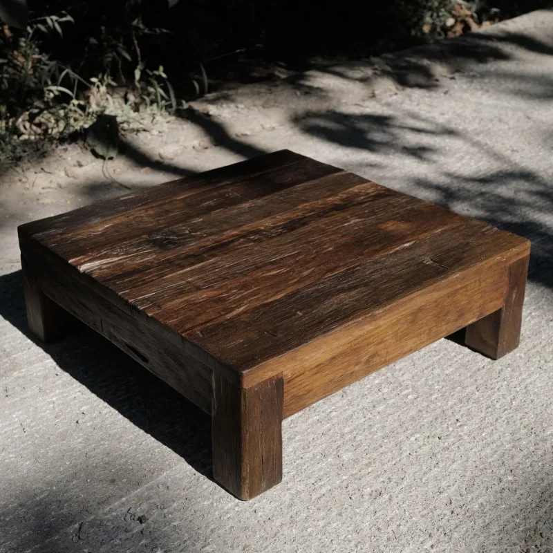 Square table solid wood low table unique weathered pattern coffee table solid wood Yilaomu B & B