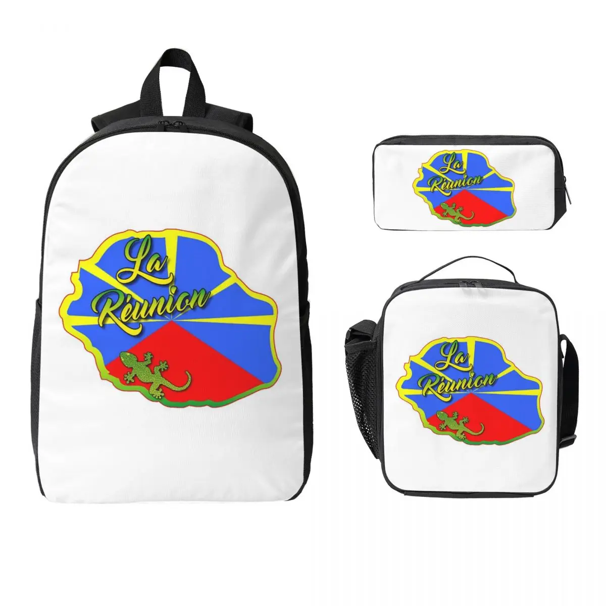 Reunion Island 974 Backpack Boys Girls BookBag School Bag Laptop Shoulder Bags 3ps Insulated Lunch Bag Pencil Case