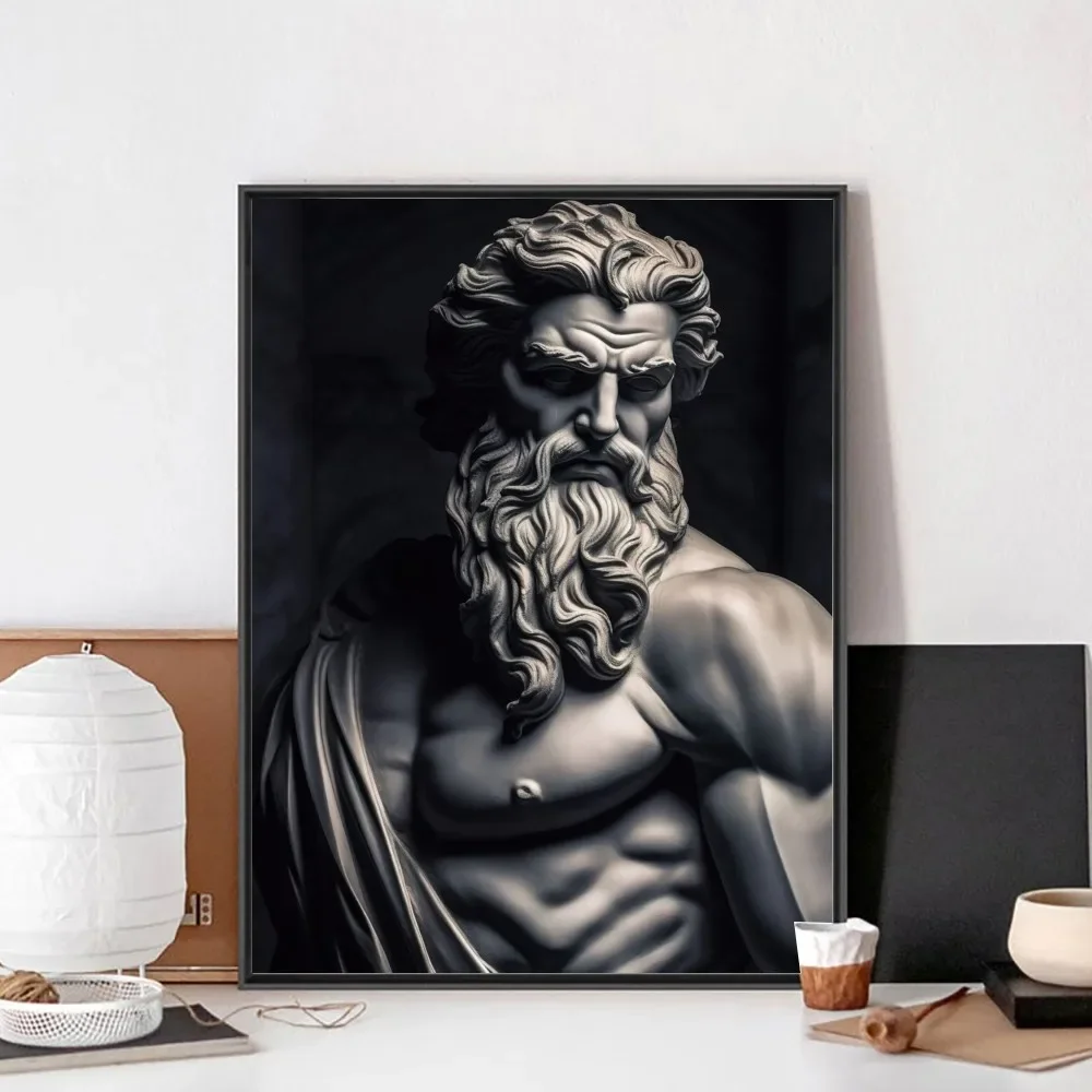 1pc frameless Canvas Medusa Zeus Thunder Sculpture Wall Art, HD Canvas Print Poster, Home, Room, Living Room, Office Decor Paint
