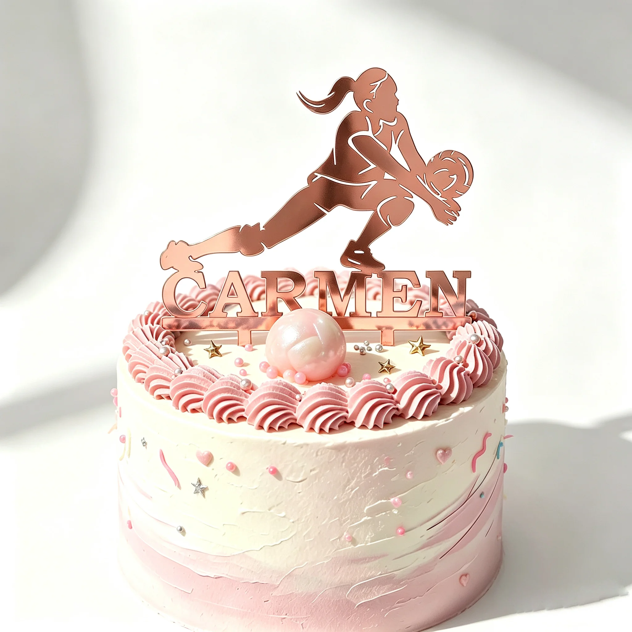 Benutzerdefinierte Name Alter Mädchen spielen Volleyball Silhouette Kuchen Topper für Volleyball-Fans Geburtstag Party Kuchen Dekoration YC240