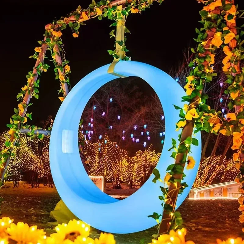 Hotel garden courtyard outdoor luminous patio swing interactive rocking chair with luminous rings