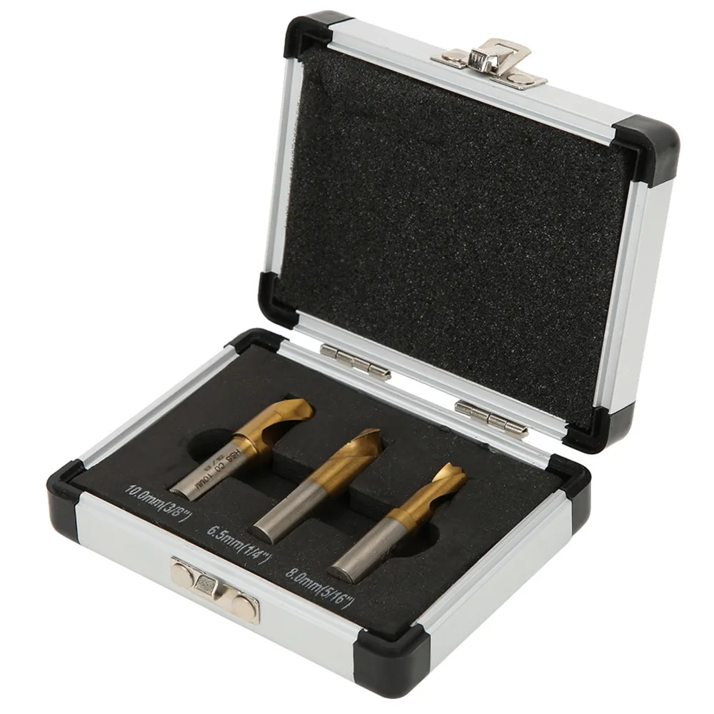 

3pcs HSS Cobalt Steel Spot Weld Drill Bit Set High Speed Steel 1/4in 5/16in 3/8in Cobalt Drill Bit Set Titanium Coated Spot Weld