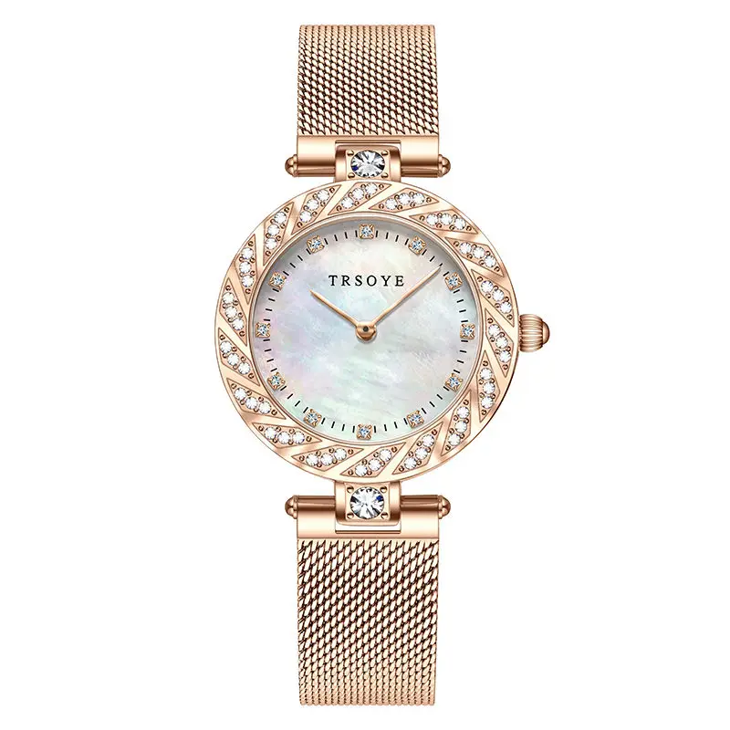 TRSOYE Fashion Light Luxury Temperament Watch Female Automatic Waterproof Diamond Dial Case Ladies Steel Strap Quartz GirlsWatch